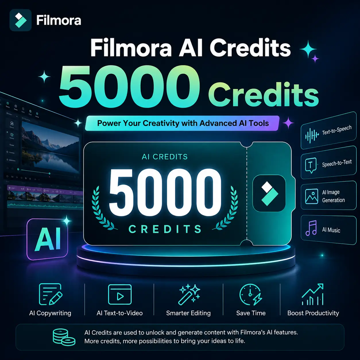 Wondershare Filmora Advanced AI 5000 Credits (Instant Email Delivery)